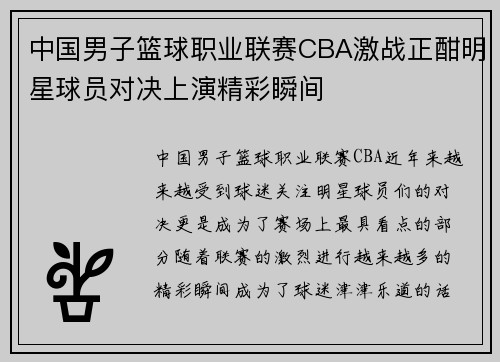 中国男子篮球职业联赛CBA激战正酣明星球员对决上演精彩瞬间